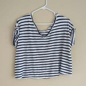 21" Pit-to-Pit Navy Blue And White Striped Shirt